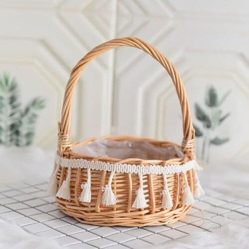 Flower Basket Strong Sturdy Grass Vine Linen Handmade Woven Half Moons Flower Basket Wicker Basket Home Decorations/Hot