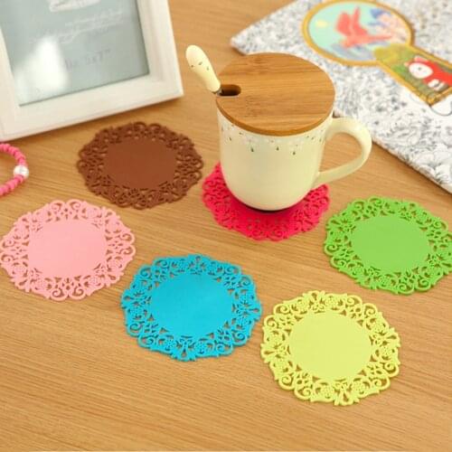 Lace Flower Hollow Design Cup Mat Tablemat Silicone Tea Coaster Anti-slip Coffee Cup Pad Placemat Table Decoration Supplies