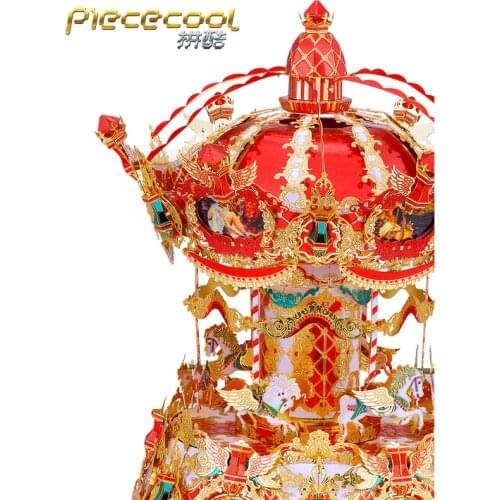 Piececool 3D Metal Puzzle MERRY GO AROUND Music Box model kits DIY Laser Cut Puzzles Jigsaw Model Educational Toys For Children