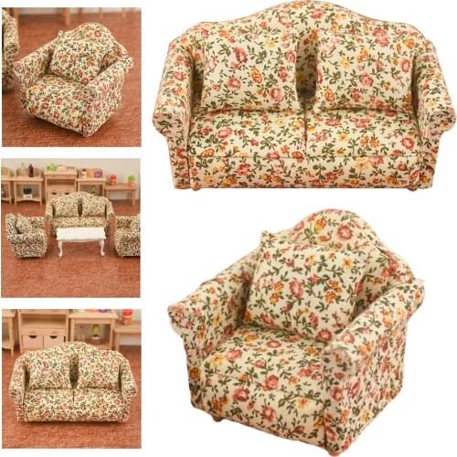Mini Sofa & Cushion Furniture for 1/12 Dollhouse Living Room Accessory Toys