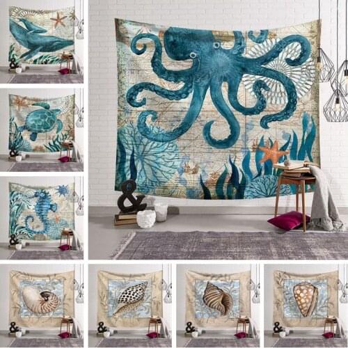Marine Organism Art Wall Polyster Tapestry Sea Horse Pattern Home Decorative Bedroom Blanket Beach Towel Yoga Mat