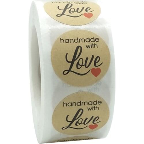 1Inch Handmade with Love Stickers Natural Roll Sticker For Envelope Package Jewelry Box Scrapbooking Labels Tags 100-1000pcs