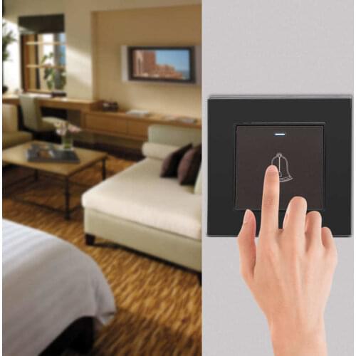 16A 220~250V Tempered Glass Panel Doorbell Wall Door Bell Switch with Push Button Home Hotel Devices Waterproof