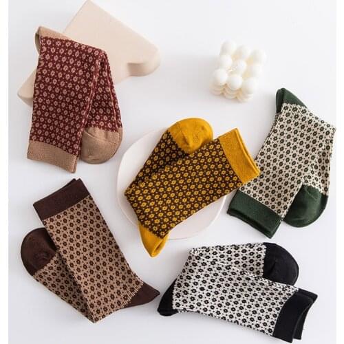 Cute Retro Dot Mid-Tube Ladies Socks Preppy Style Cozy Breathable Cotton Girls Casual Sock Autumn Winter Warm Socks ZUOAN Store