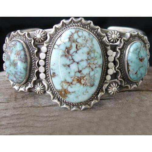 Charming Three Stone Ring Boho Vintage Blue Turquoises Finger Ring For Women Jewelry 2019 New Gift Z5Q692