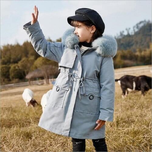 Winter Children Outwear Clothing Parka For Girls Fashion Hooded Fur Collar Thicken Warm Mid-length Coat Girls Clothes For 5-13Y