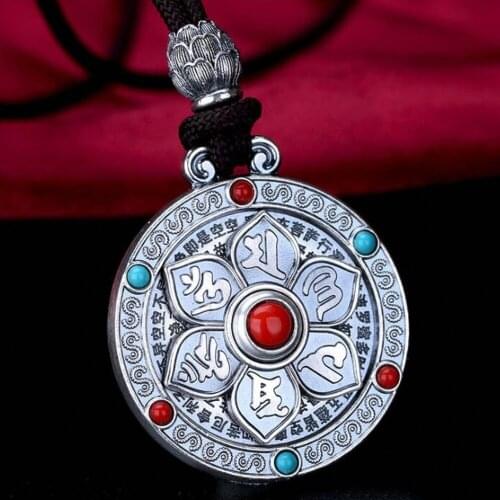 New S999 pure silver pendant vintage Dover safety buckle necklace pendant lanyard Double Dragon Play Ball men and women pendant