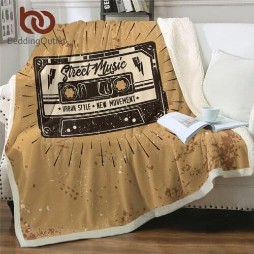 BeddingOutlet Tape Sherpa Blanket Brown Black Bed Blanket Vintage Plush Bedspreads Childhood Memory Mantas Cozy Quilt Drop Ship