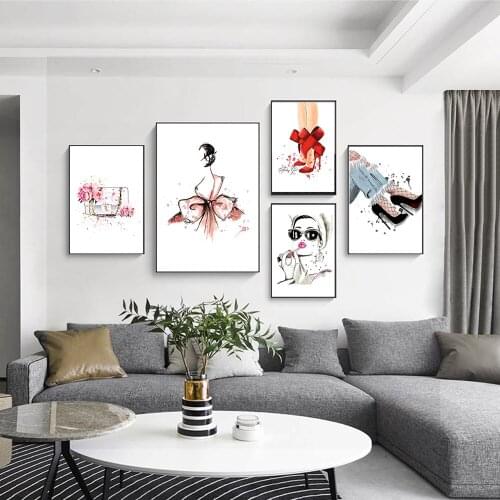 Nordic Girl Art Poster High Heels Bag Bow Modern Canvas Art Prints Picture For Living Room Baby Girl Room Home Decor Unstretched