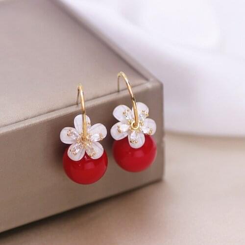 Luxury Sparkling Crystal Flower Earrings for Women Big Imitate Pearl Drop Dangle Earrings Brincos Fashion Wedding Party Jewelry