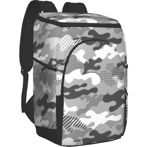 Grey Camouflage Cooler Backpack Insulation Lunch Bags for Hiking Camping Beach Party Mommy and Baby Milk Bottle Organizer Bags