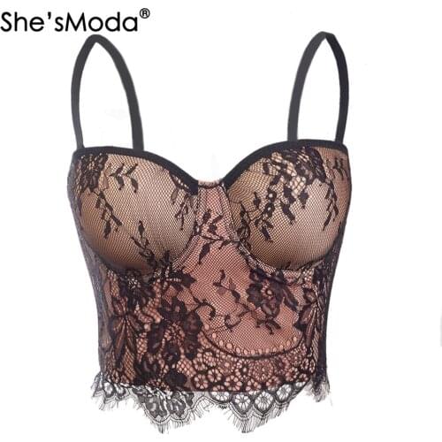 ShesModa Nude Lace 2020 New Corset Womens Bustier Brallte Night Club Party Cropped Top Vest Plus Size