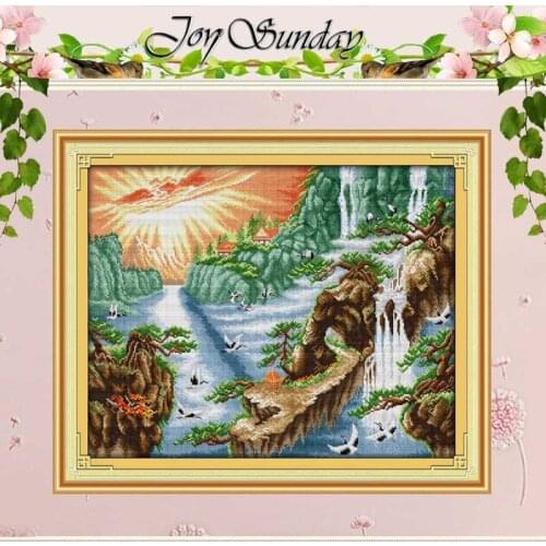 Sunshine Waterfall Patterns Counted Cross Stitch 11CT 14CT Cross Stitch Sets Wholesale Cross-stitch Kits Embroidery Needlework