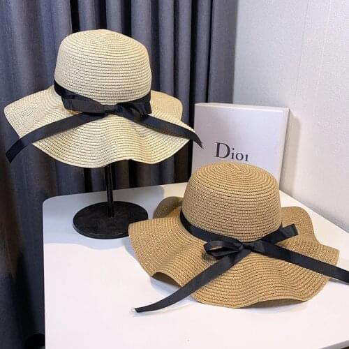 2021 Straw Hat Womens Summer Sunscreen Sun Hat Fishermans Straw Woven Sun Hat on Beach Vacation Wedding Hat Bow Beach Hat