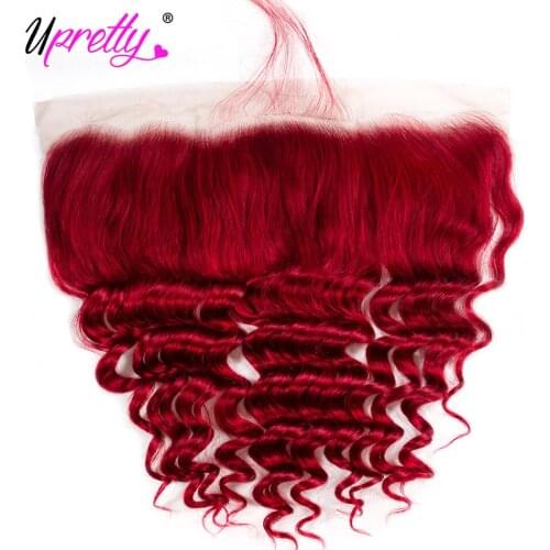 Upretty Lace Frontal Closure Pre Plucked With Baby Hair Burgundy Brazilian Loose Deep Wave Frontal Colored Human Hair Frontal