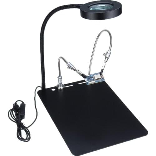 YP-89B 5X Magnifier PCB Fixture Soldering Helping Hand Soldering Station Third Hand Tool USB Light with 2Pcs Flexible Arms