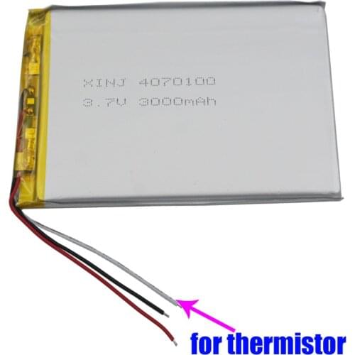 XINJ 3.7V 3000mAh 3wires for thermistor Lithium Polymer Battery Li ion li-po cell 4070100 For E-book MID Portable DVD Tablet PC
