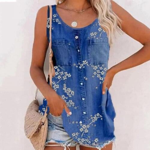 Women Vest Tanks Top Summer 2021 new womens fashion Sleeveless Pockets Thin Denim Blouse slim denim vest Female Clothes