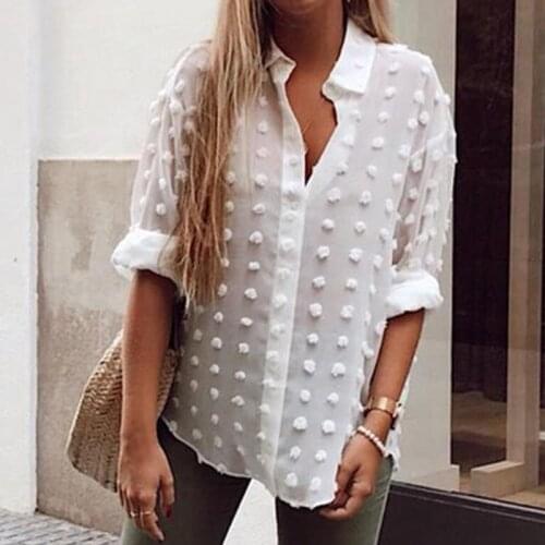Fashion Elegant Womens Tops Chiffon Long Sleeve chemise femme Polka Dot Loose OL Shirt Ladies Chiffon Blouse