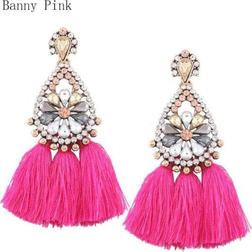Bohemia Cotton Tassel Studs Earrings For Women Ethnic Geo Alloy Pendant Post Earrings Fashion Jewelry Pendientes Chunky Earrings
