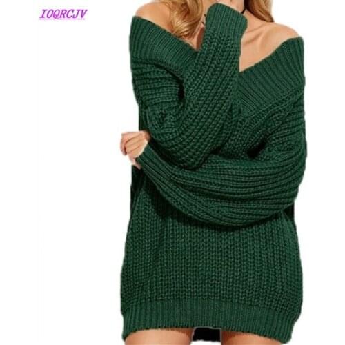Large Size Womens Long-sleeved V-neck Knit Sweater Autumn Winter Thick Warm Loose Pullover Female Bat Sleeve Sweater Coat W226