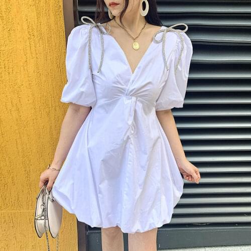 Women Dresses Summer Puff Sleeve Dress For Women V-neck Dress For Women Vestido De Mujer Femme Robe