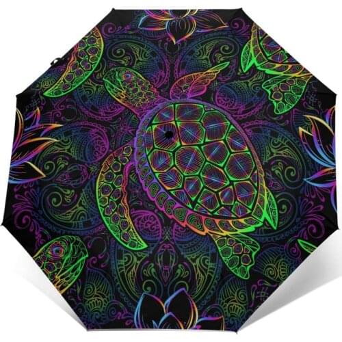 Sunny Umbrella Sea Turtle Mandala Automatic folding portable men women umbrella Sunscreen rain Windproof beach parasol