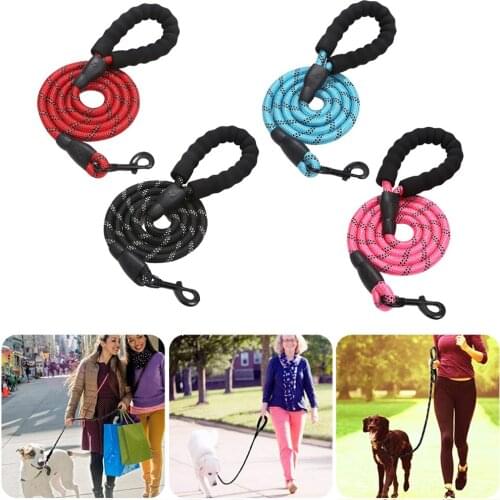 1.5m Reflective Dog Rope Leash Heavy Duty Braided Nylon Rope Comfortable Padde Handle Dog Leash for Walking Training