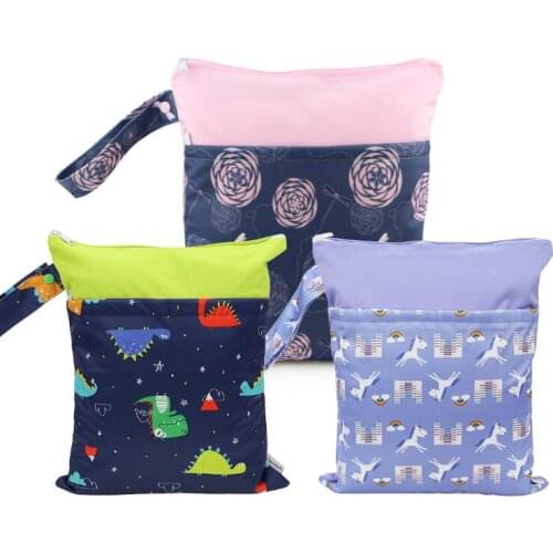 1PCS Waterproof Reusable Storage Bag Cartoon Print Pocket Nappy Bags PUL Travel Wet Dry Bags 35*30cm Double Zippers Diaper Bag