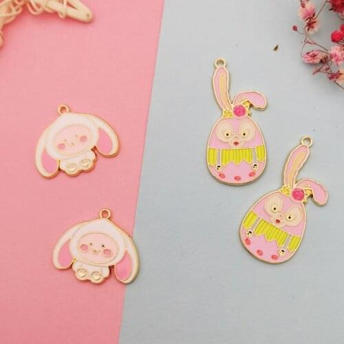 10pcs Metal Bunny Charms Drop Oil Animals Rabbit Enamel Charms Pendants DIY Making Bracelet Earring For Jewelry Accessories Gift