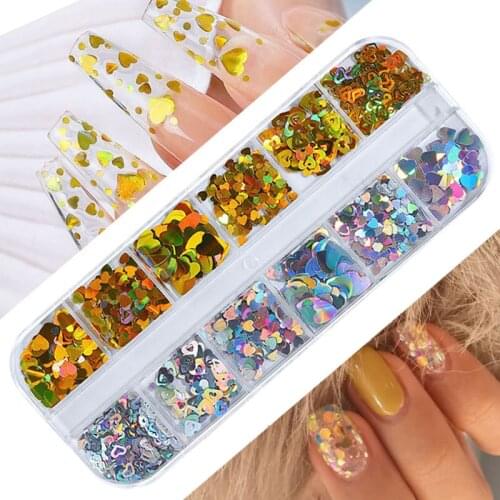 12 Grids Mermaid Hexagon Nail Glitter Powder Holographic 3D Sparkly Paillette Flakes Shining Charm Art Sequins