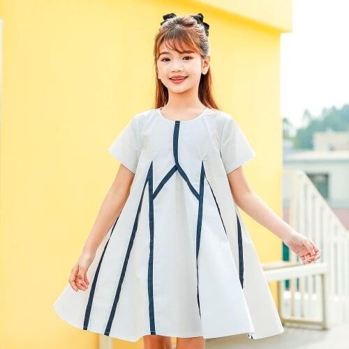 2021 New Girls Dress Summer Chic Print Cotton Kids Clothes 8 10 12 years Children Fashion Dress White Teeager Dress
