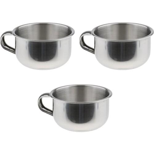 3pcs 8cm/ 3.2 inch Stainless Steel Shaving Mug Bowl - Brush Cream Soap Cup with Handle for Hair Removal Brush Cream Storage
