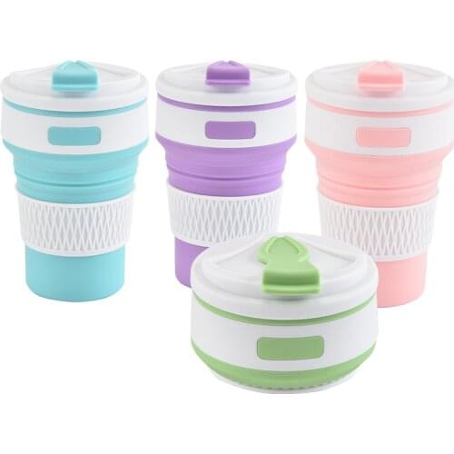 350ML Food Grade Silicone Foldable Cup Water Bottle Coffee Tea Mugs Travel Collapsible BPA FREE