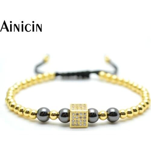 5pcs High Quality Gold Color Beads Rhinestone Setting Cube Charms Never Fade Handmade Adjustable Bracelets Christmas Gift