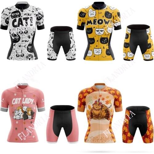 7 styles Cat Short Sleeve Women Cycling Jerseys set Breathable Mountain Bike Clothes Women Bicycle Cycling Clothing Ropa Ciclis