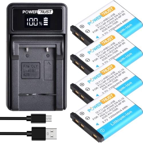 EN-EL10 Li-40B Li-42B NP-45 NP-80 Klic-7006 Battery and LED Charger for Nikon Coolpix S60 S80 Coolpix S200 S203 S210 S220 S230