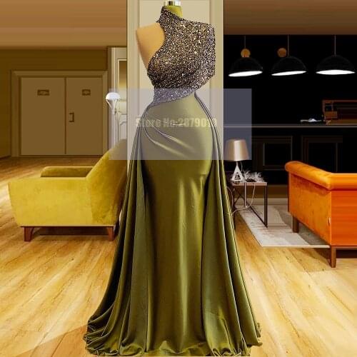 Sparkly Green High Neck Mermaid Evening Dress Floor-Length Brilliant Beaded Sequins Robe De Soiree Aibye Saudi Arabia 2020 Dubai