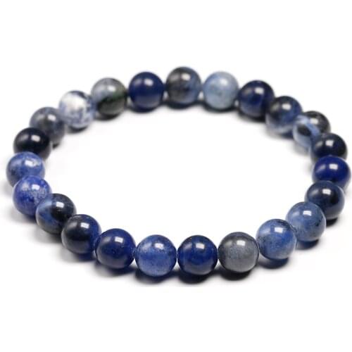 Natural Blue Sodalite Stone Men Bracelet Bangle Women 6 8 10 12MM Beads Elastic Rope Fashion Lovers Jewelry Wrist Gifts