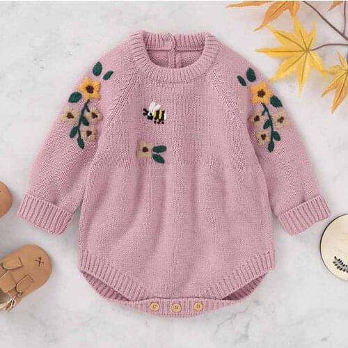 One-piece Baby Bodysuits Newborn Infant Kids Girl Sweater Handmade Embroidery Autumn Knit Toddler Jumpsuits Clothes
