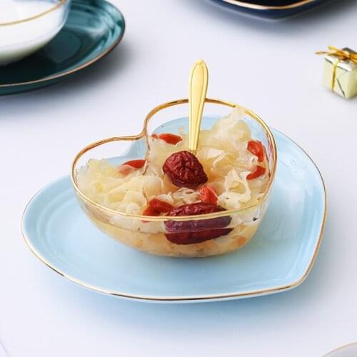 Phnom Penh heart-shaped bowl crystal glass birds nest bowl sugar water tremella soup bowl love ice cream dessert bowl tableware