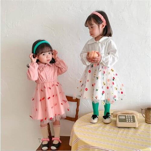 Cute Flower Kids Shirt Dress Girls Clothes New Autumn Children Cotton Dress Baby Girls Princess Dress