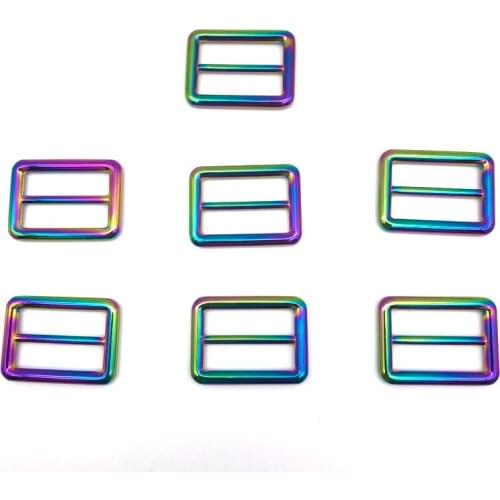 Custom Metal Bag Accessories Hardware Shiny Rainbow Color Adjustable Strap Belt Buckles 32MM