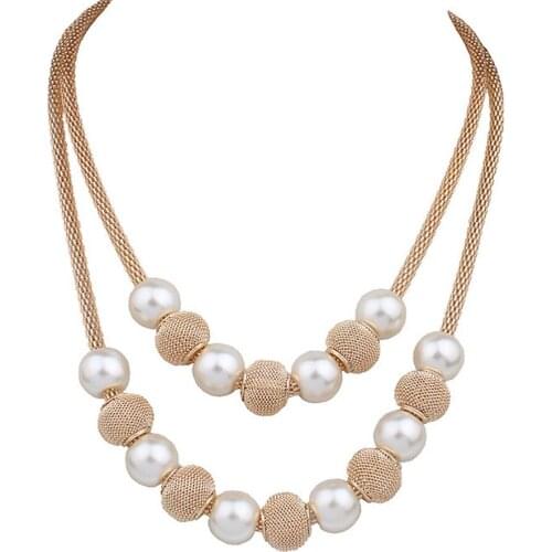 2016 New fashion Z bib collar necklace & pendant chunky luxury choker simulated pearl Necklace statement necklace double-layer