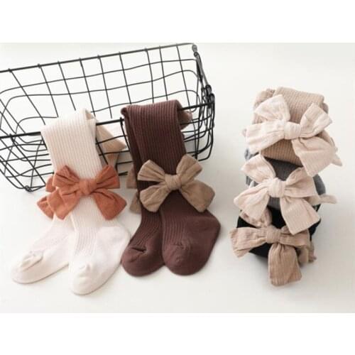 Newborn Baby Girls Pantyhose Tights Knitting Princess Bowknot Bottom Socks Warm Winter Ribbed Knitwear Loose Stocking Trousers