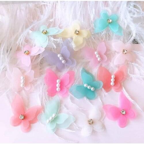 10PCS/Lot Lace Patches Applique Flower Pearl Stereo Butterfly Wedding Dress DIY Lace Trim Bride Hair Veil Clothes Headwear