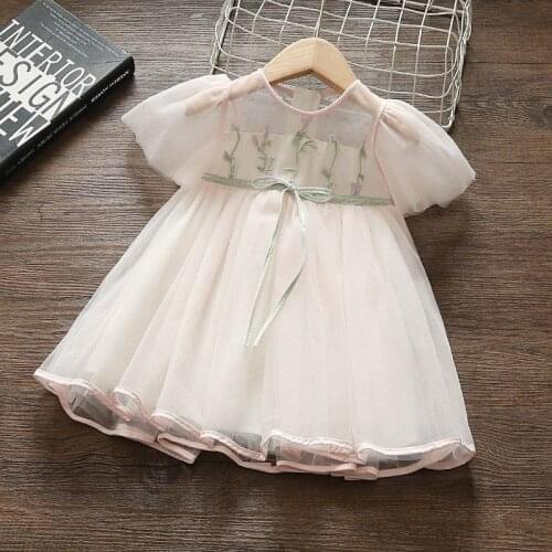 2021 Girls Summer Embroidery Flowers Mesh Tutu Princess Dress Bithday Dresses Baby Kids Children Clothes Outfits