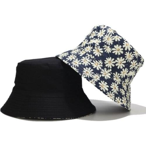 Flower Chrysanthemum Summer Women Hat Reversible Cotton Printed Floral Bucket Hat Spring Sunscreen Fishing Cap Beach Panama Bob