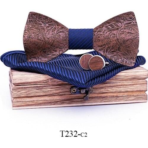 Linbaiway Luxury Men Wooden Bowtie Fashion Wood Bow Ties+Handkerchief+Cufflinks+Wood Box Set Wedding Necktie Man Shirt Gifts