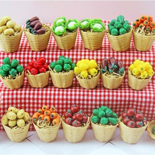 1:12 Mini Simulation Artificial Fruits and Vegetables Doll House Vegetable Bamboo Basket Miniature Accessories for Children